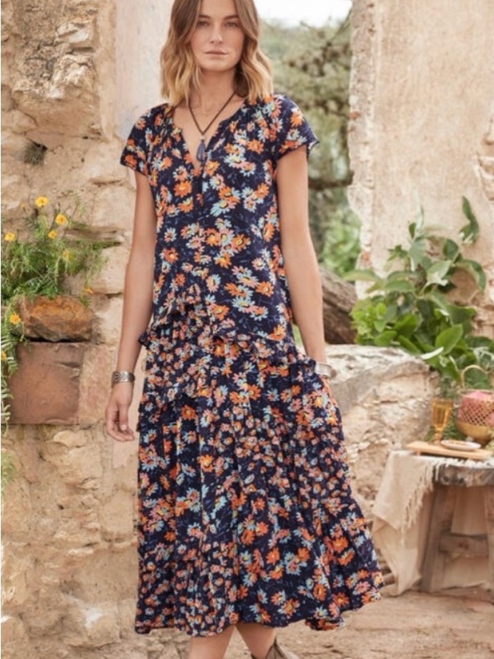 MEMORIAL DAY SALE Sundance Pretty Petals Tiered Midi Dress